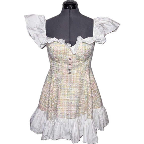 ASOS LUXE Dresses & Skirts - ASOS Luxe Pastel Tweed Ruffle Coquette Mini Dress B38 W33 H48 L26.5 Size 12